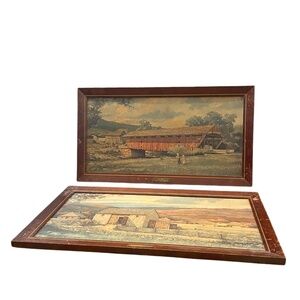 Vintage‎ Eric Sloan On Board Brass Plaque "NOSTALGIC SUMMER/AUTUMN" FRAMED PRINT